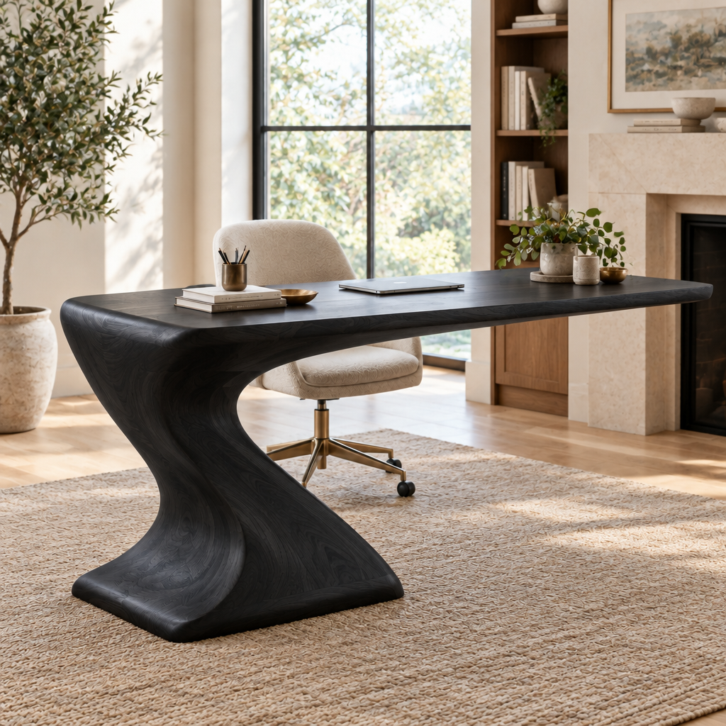 Atelier Cantilever Sculpted Desk in Ebonized Black finish
