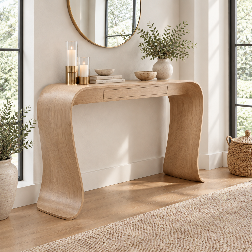 Atelier Ribbon Console with Drawer in Natural Oak finish