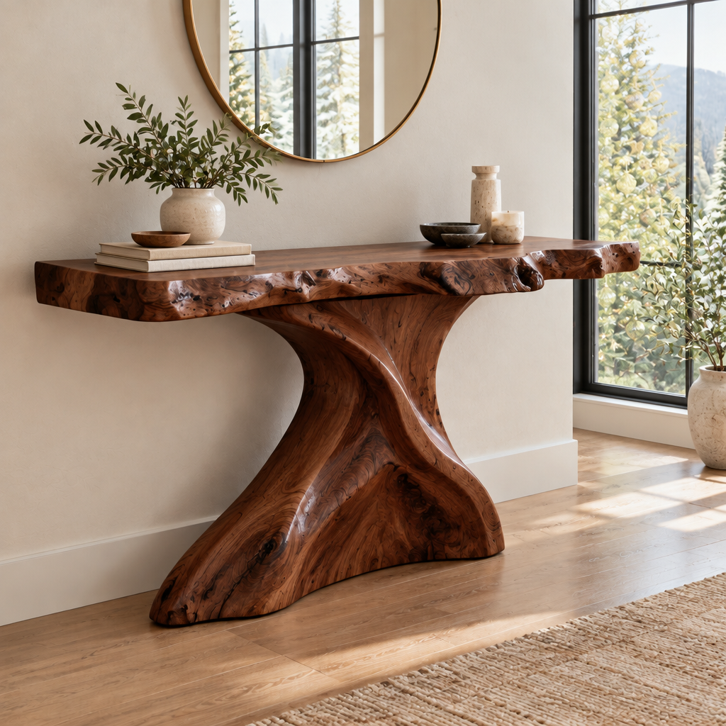Riverbend Live-Edge Sculpted Console in Dark Walnut Stain finish