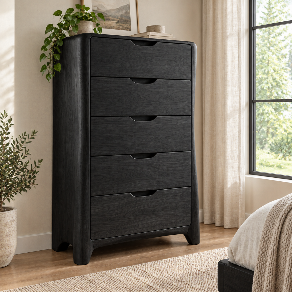 Atelier Sculpted Tall Chest in Ebonized Black finish