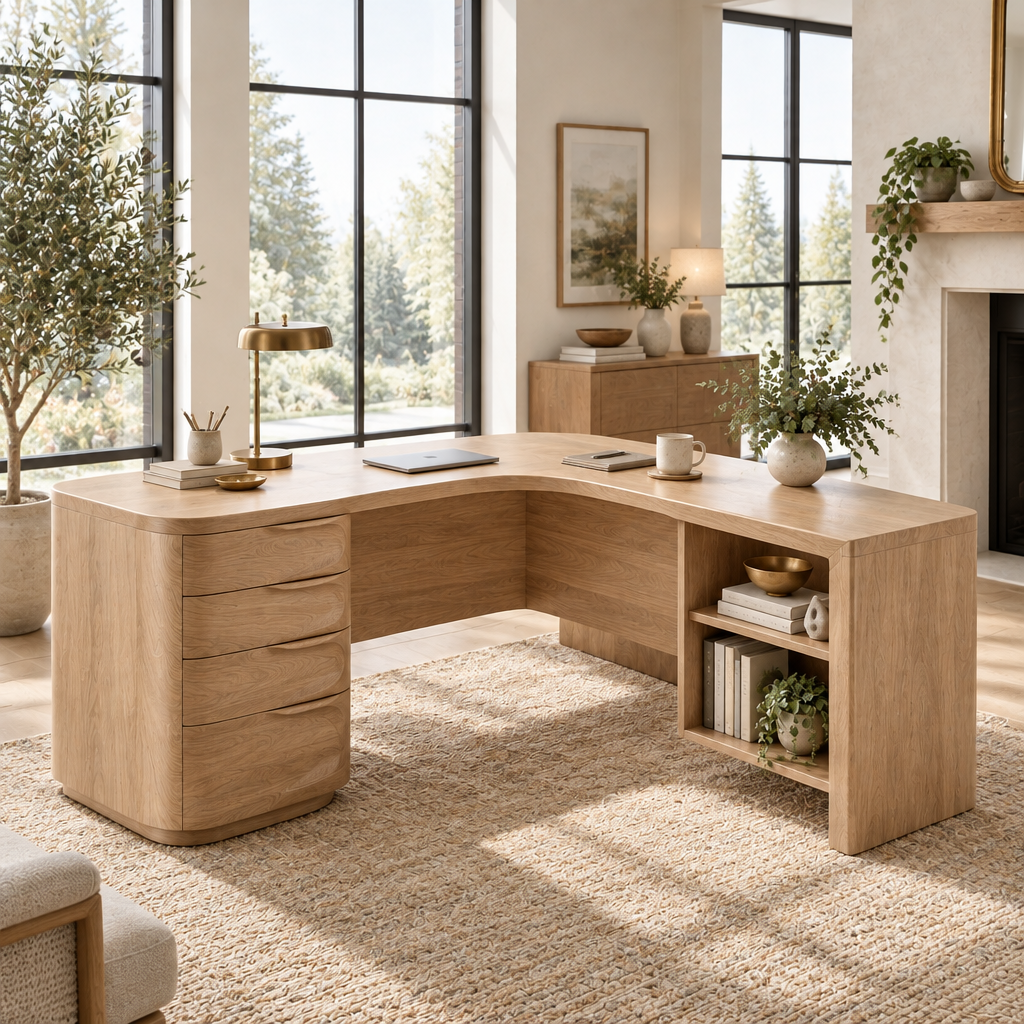Atelier Executive L-Shaped Desk in Natural Oak finish