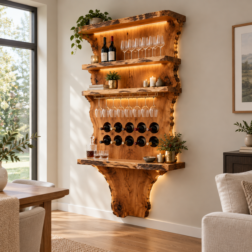 Riverbend Live-Edge Wine Bar Wall side view