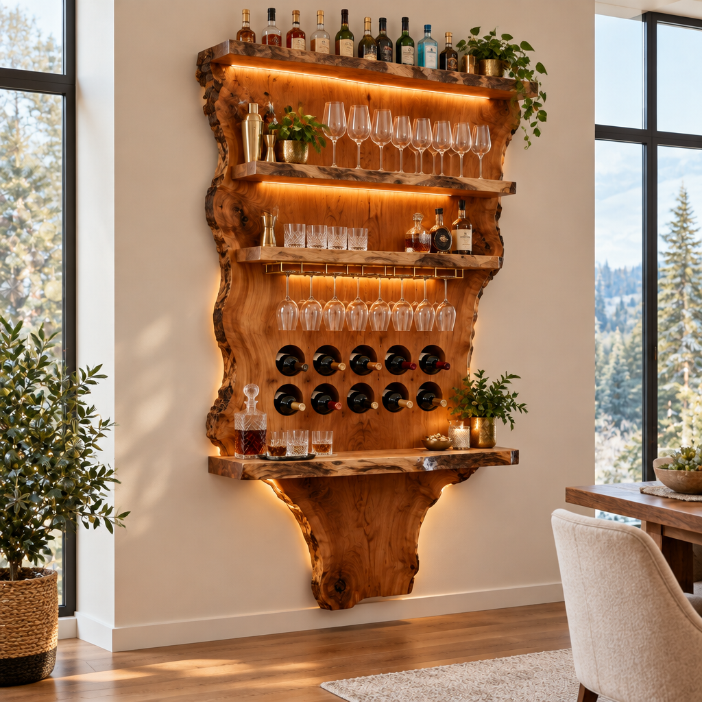 Riverbend Live-Edge Wine Bar Wall in use