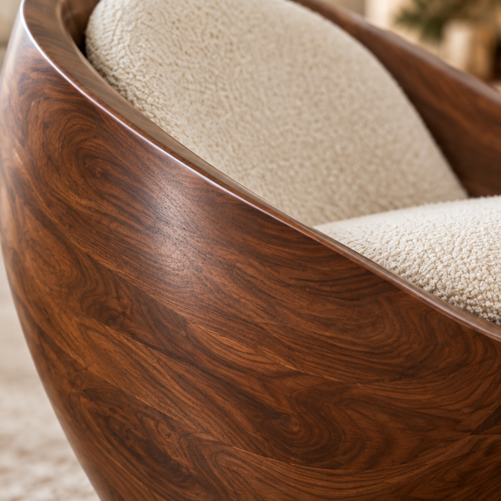 Atelier Shell Lounge Chair wood grain close-up