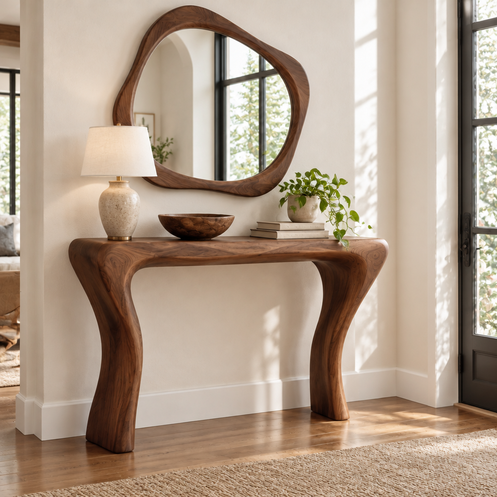 Atelier Console and Organic Mirror Set in use