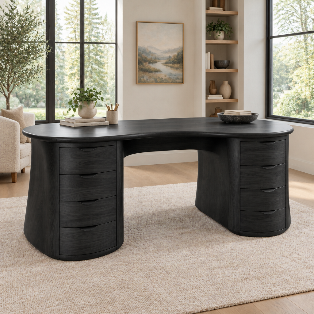 Atelier Curved Partner Desk in Ebonized Black finish