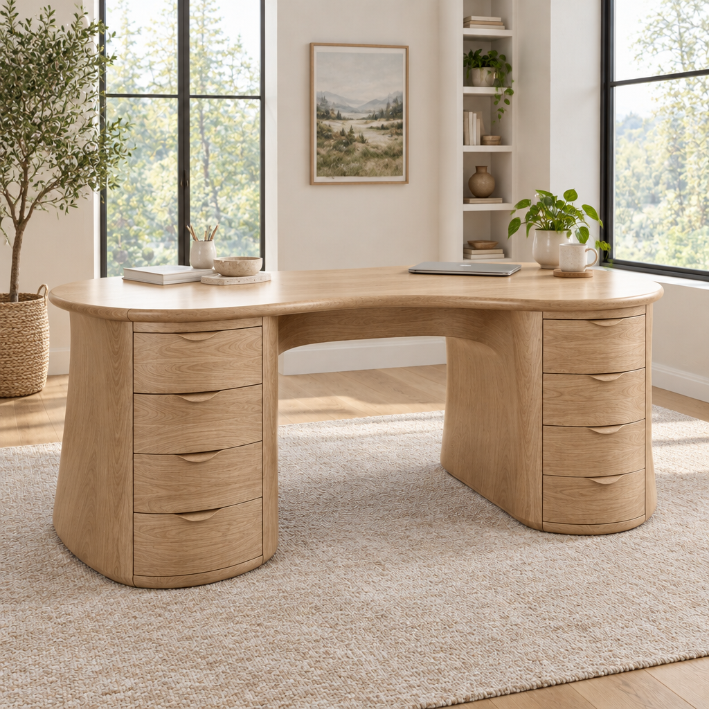 Atelier Curved Partner Desk in Natural Oak finish