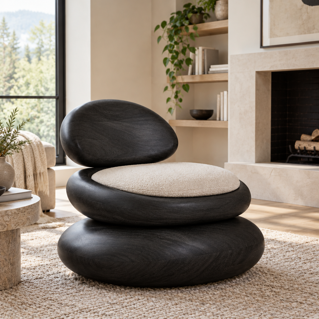 Atelier Pebble Accent Chair in Ebonized Black finish
