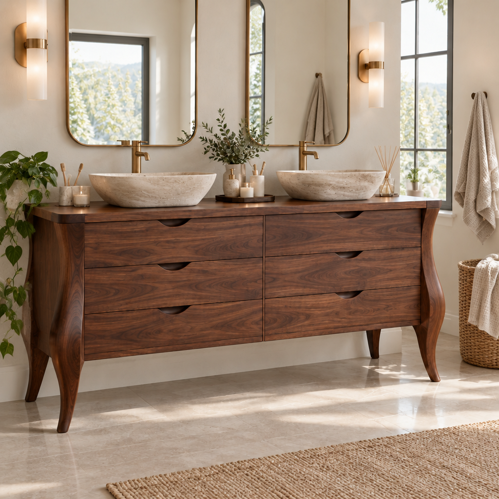 Atelier Double-Basin Sculpted Vanity in a living space