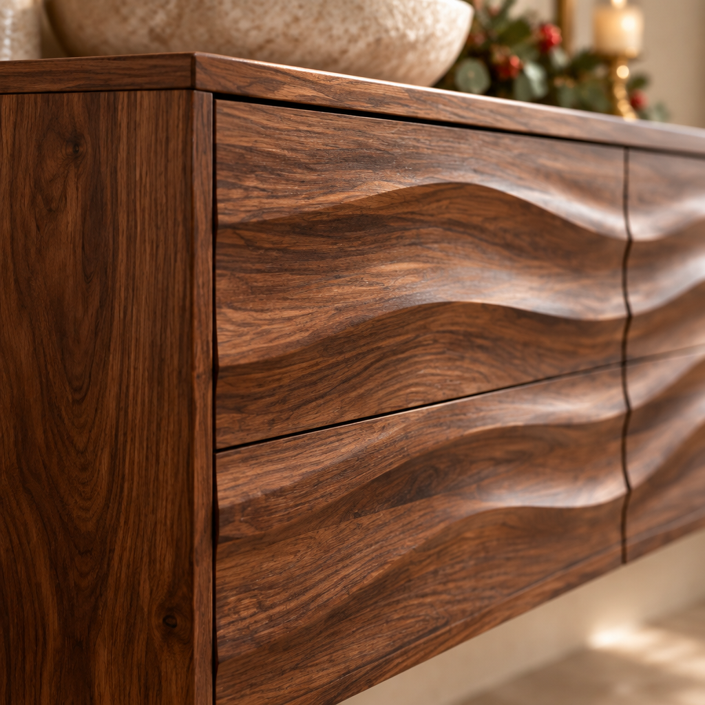Atelier Wave Drawer Floating Vanity wood grain close-up