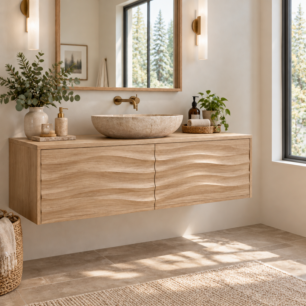 Atelier Wave Drawer Floating Vanity in Natural Oak finish