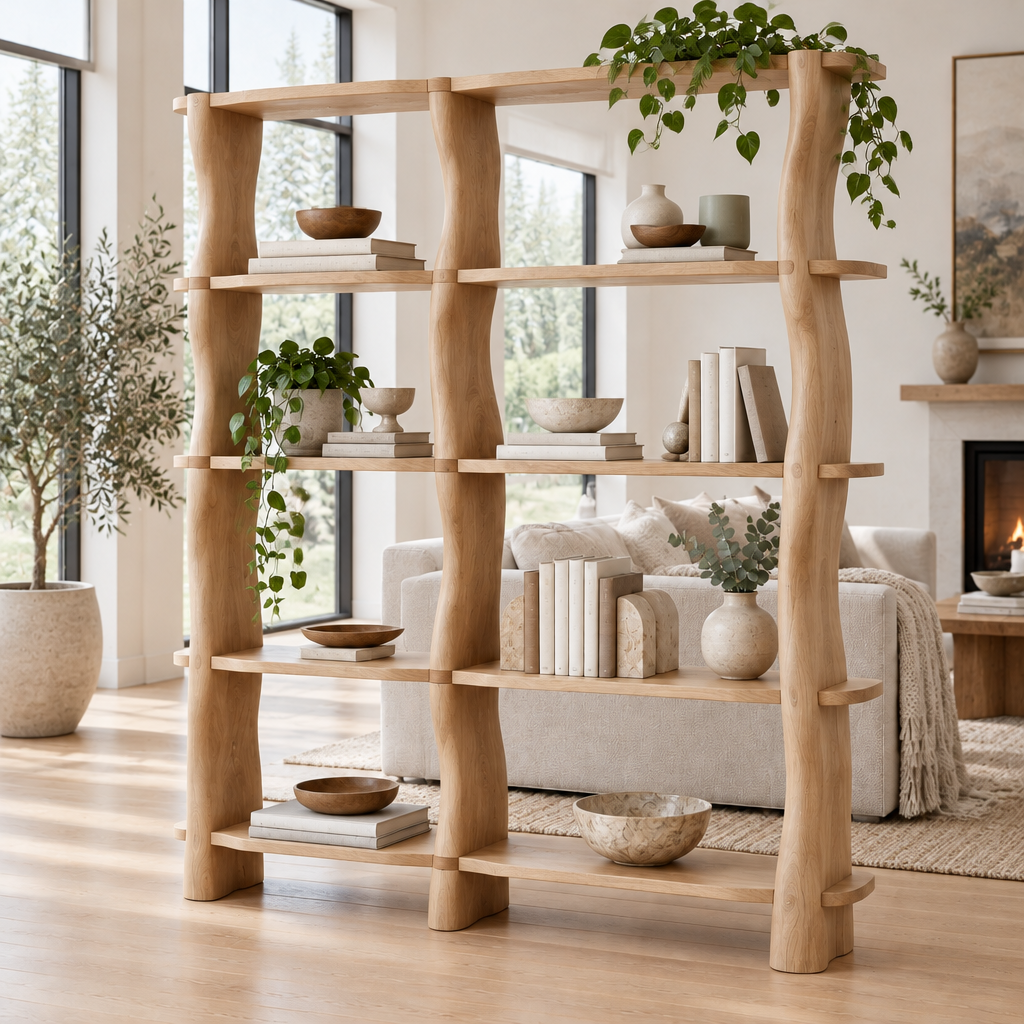 Atelier Wave Room-Divider Bookshelf in Natural Oak finish