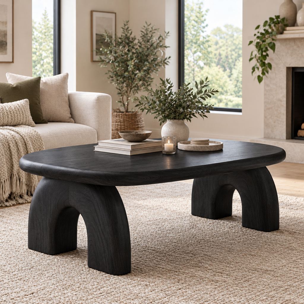 Atelier Stone-Arch Coffee Table in Ebonized Black finish