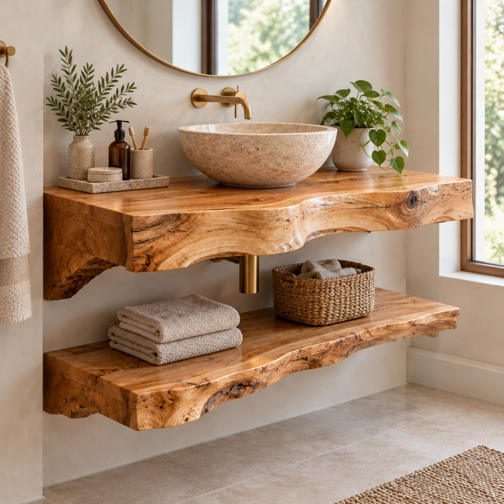 Riverbend Live-Edge Vanity with Stone Vessel in use