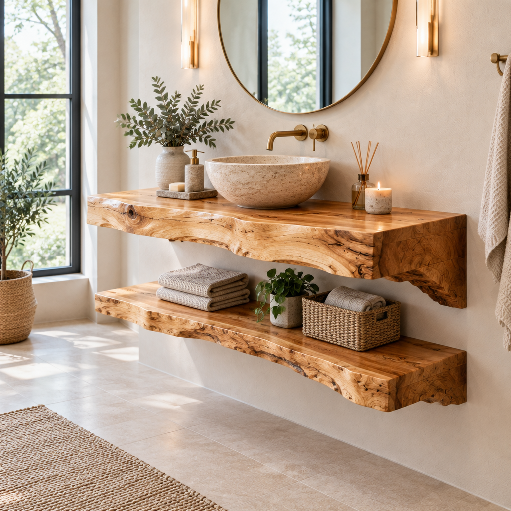 Riverbend Live-Edge Vanity with Stone Vessel side view