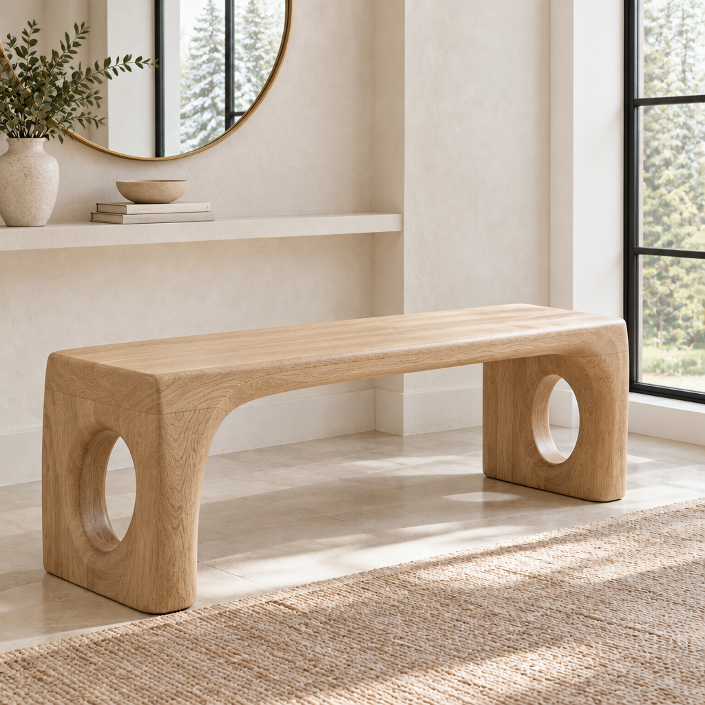 Atelier Double-Arch Bench in Natural Oak finish