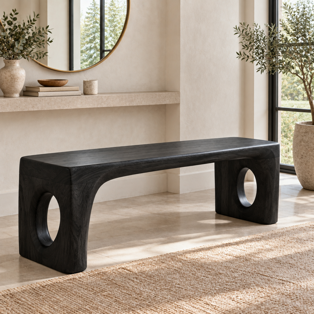 Atelier Double-Arch Bench in Ebonized Black finish