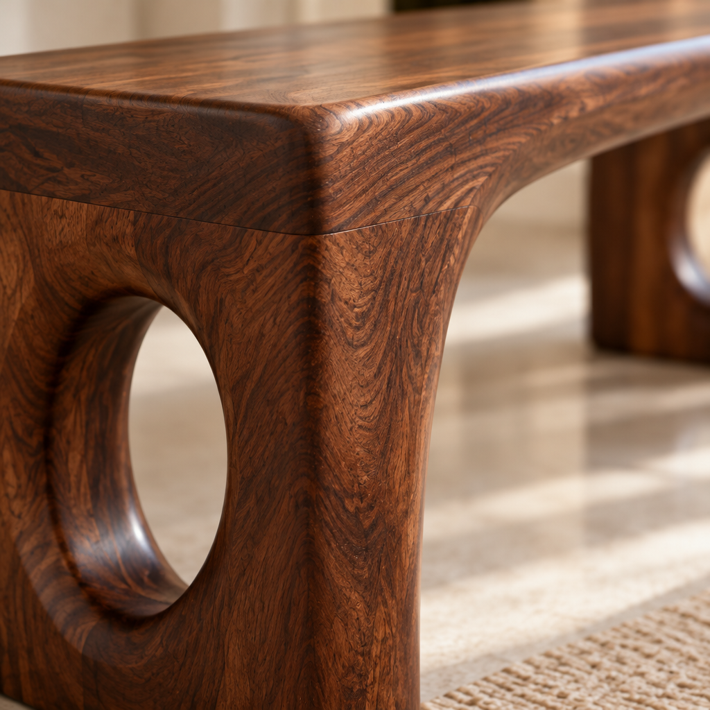 Atelier Double-Arch Bench wood grain close-up