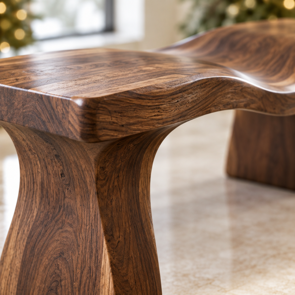 Atelier Wave Entry Bench wood grain close-up