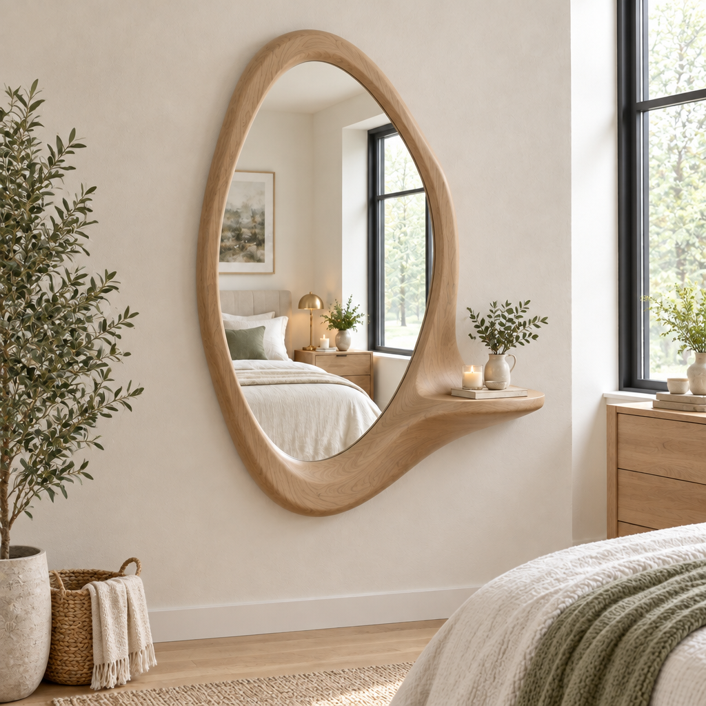 Atelier Sculpted Wave Wall Mirror in Natural Oak finish