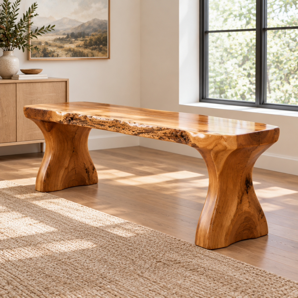 Riverbend Live-Edge Sculpted Bench side view