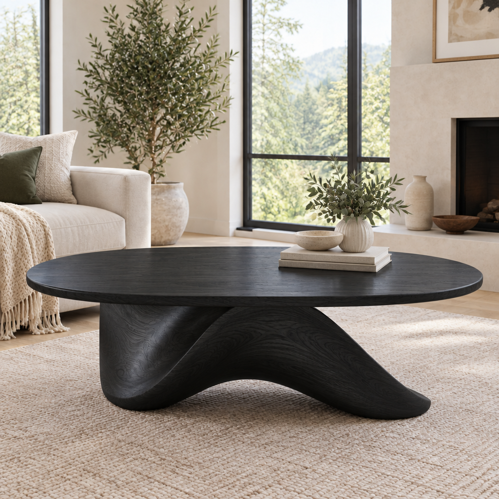 Atelier Wave Base Coffee Table in Ebonized Black finish