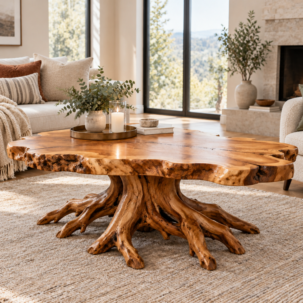 Riverbend Live-Edge Root-Base Coffee Table in a living space