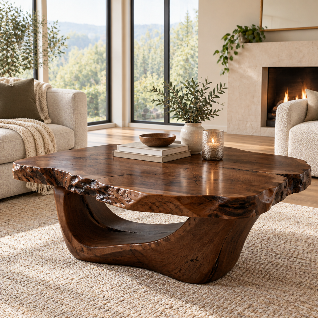 Riverbend Live-Edge Cradle Coffee Table in Dark Walnut Stain finish