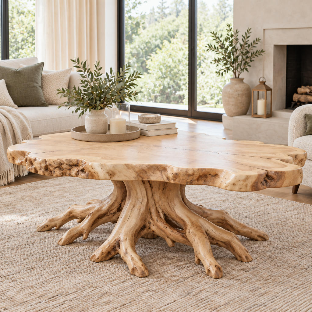 Riverbend Live-Edge Root-Base Coffee Table in Light Natural finish