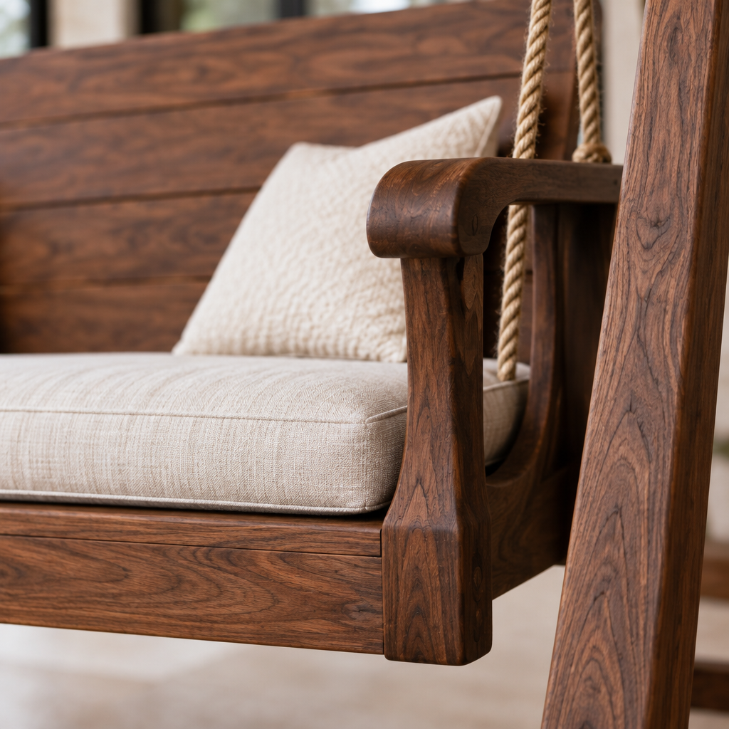 Atelier Porch Swing with Frame wood grain close-up
