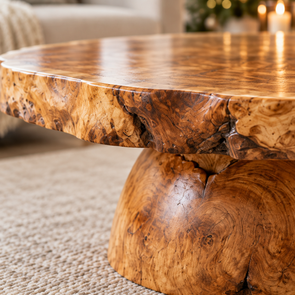 Riverbend Live-Edge Round Slab Coffee Table wood grain close-up