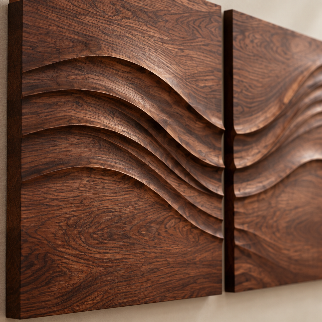 Atelier Tide Diptych Wall Panels wood grain close-up