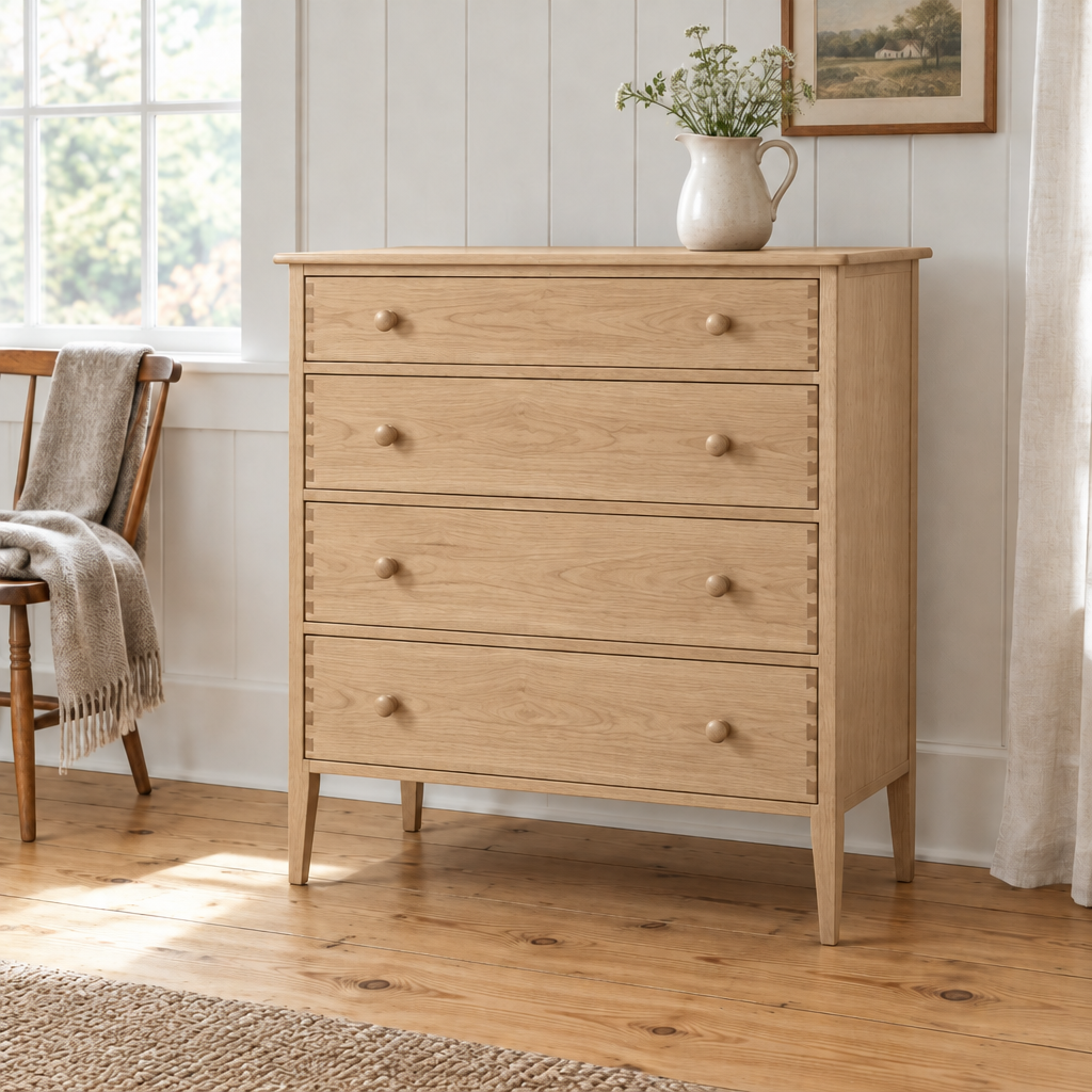 Linden Shaker Four-Drawer Dresser in Natural White Oak finish