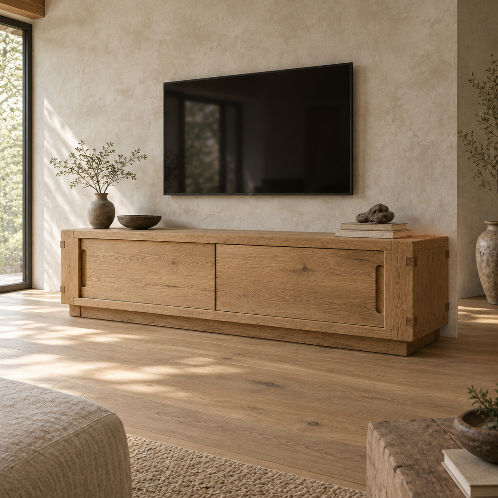 Basalt Solid Oak Media Cabinet side view