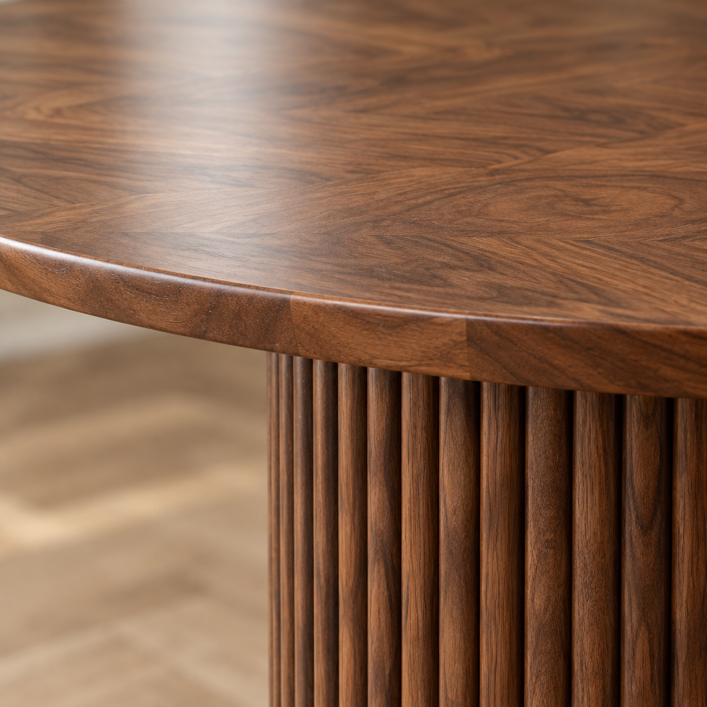Arden Fluted Round Dining Table wood grain close-up