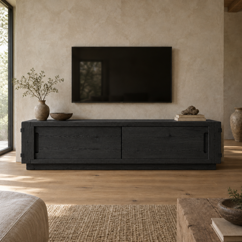 Basalt Solid Oak Media Cabinet in Ebonized Oak finish