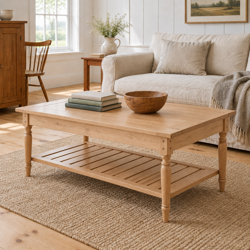 Linden Spindle Coffee Table in Natural White Oak finish