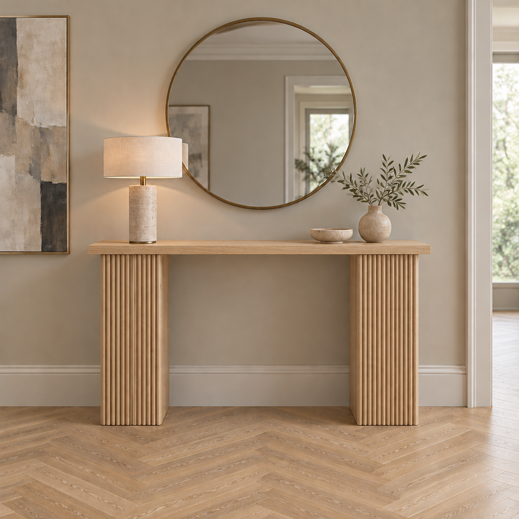 Arden Fluted Console Table in Natural Oak finish