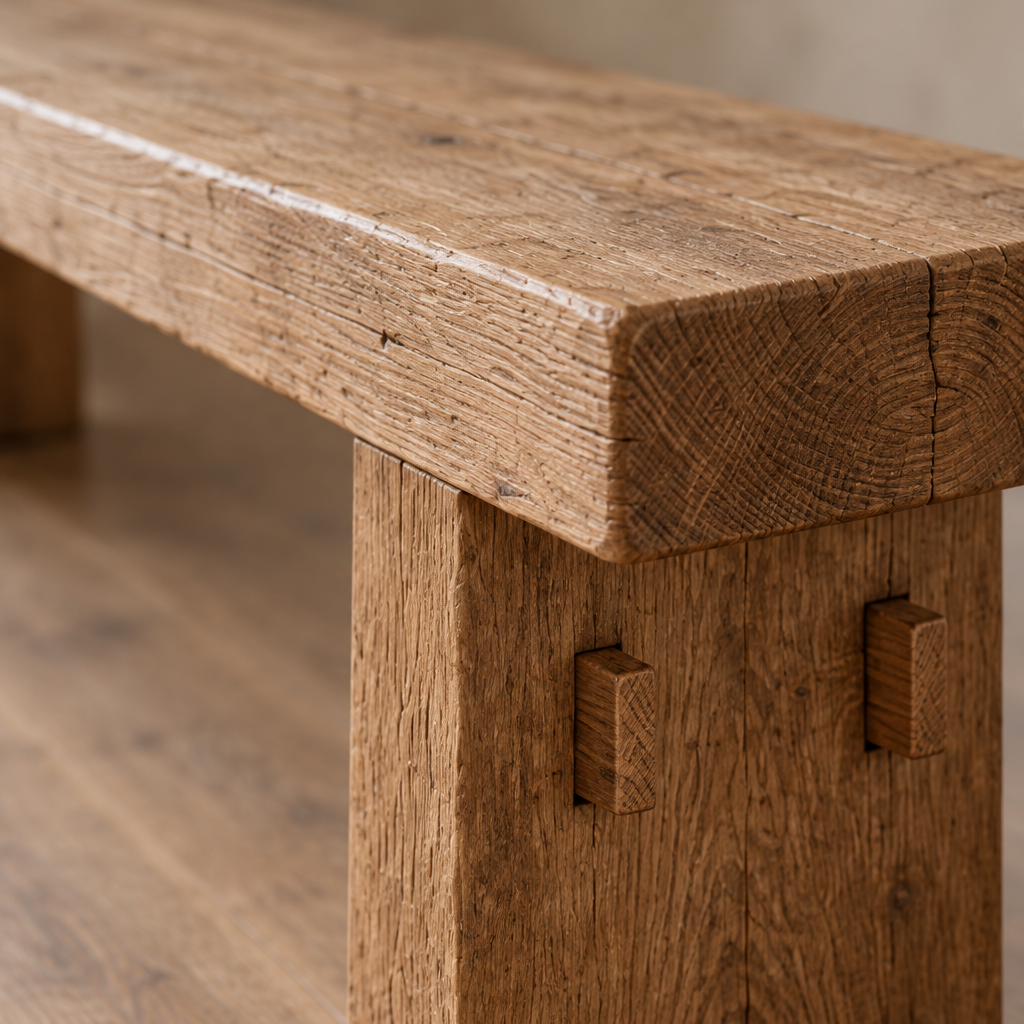 Basalt Solid Oak Bench wood grain close-up