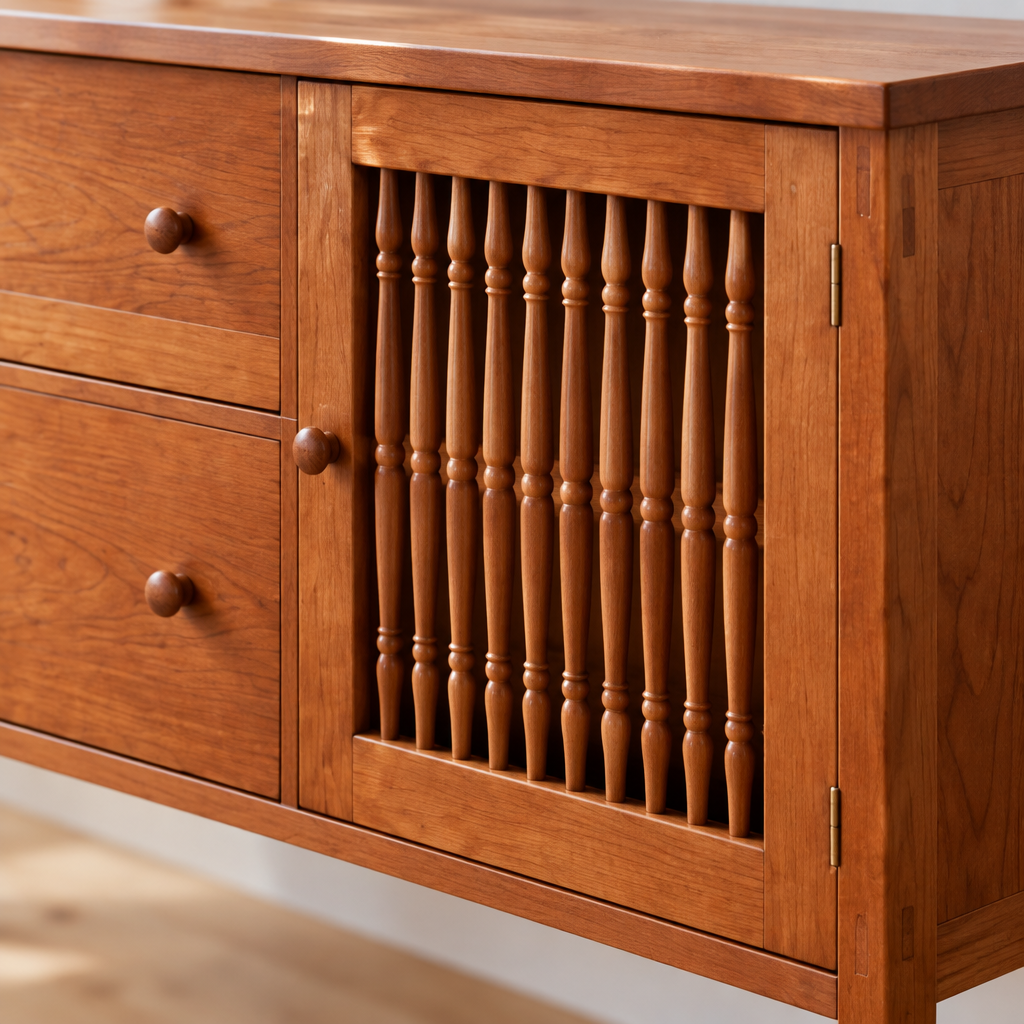 Linden Spindle Sideboard wood grain close-up