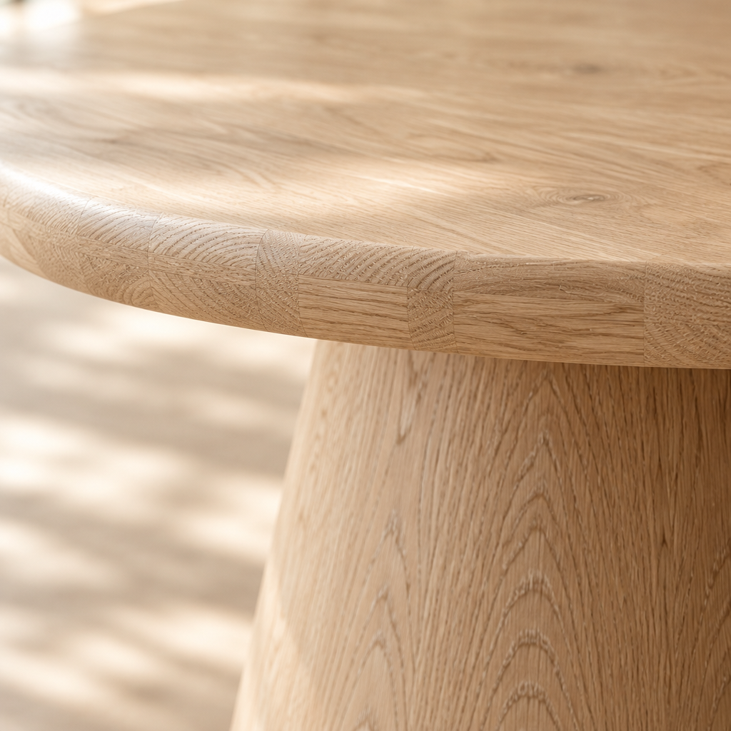 Cove Round Pedestal Dining Table wood grain close-up