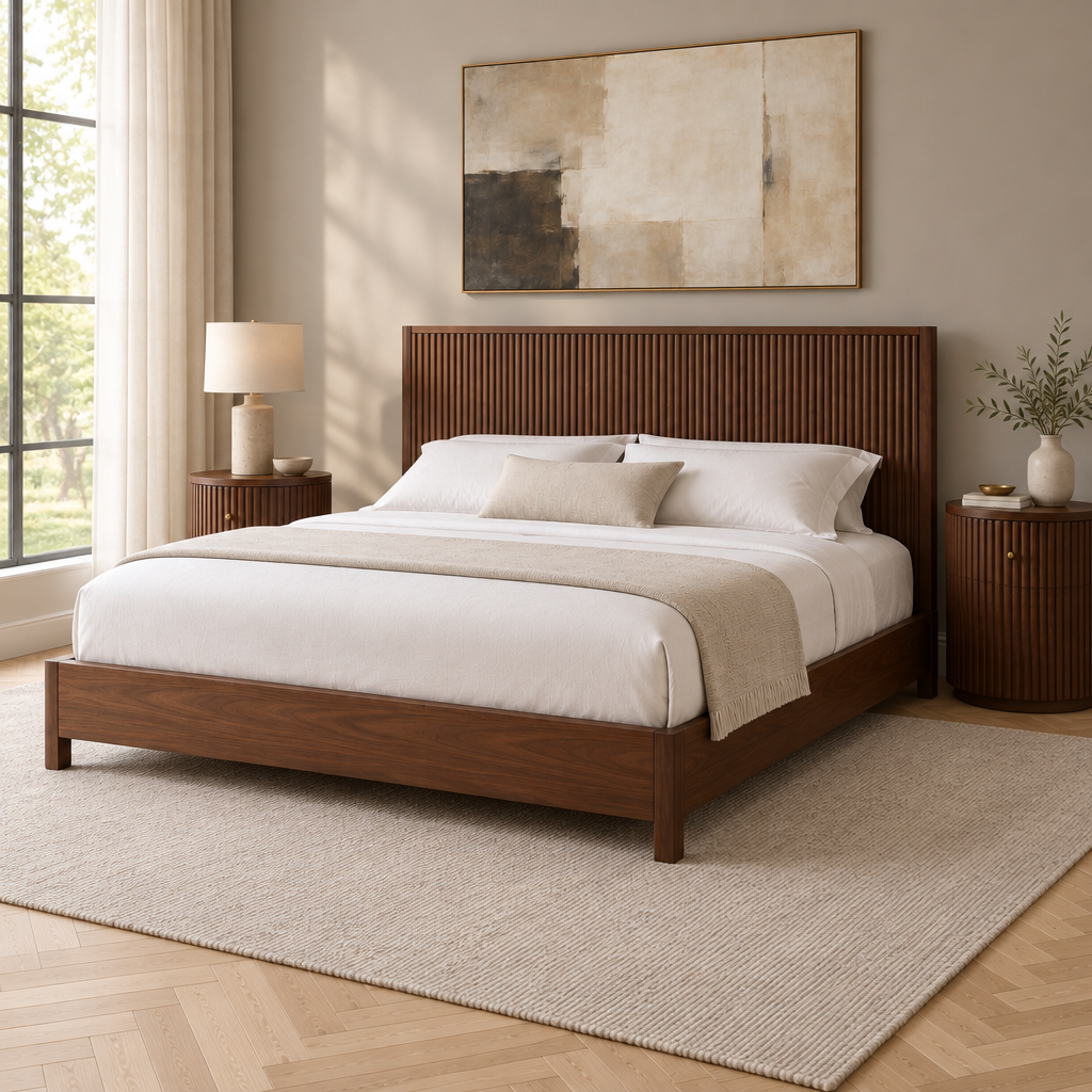 Arden Fluted Headboard Bed side view