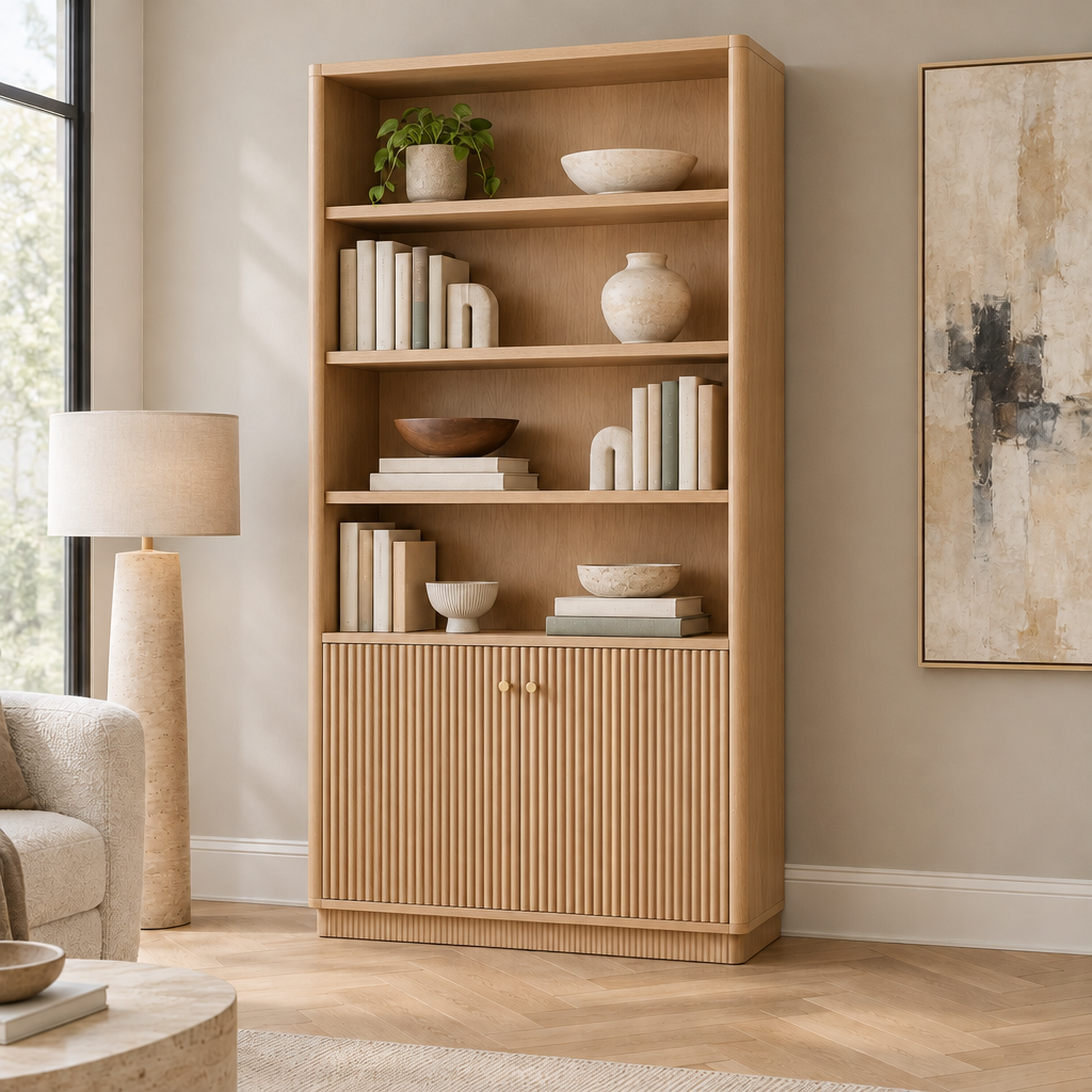 Arden Fluted Bookshelf in Natural Oak finish