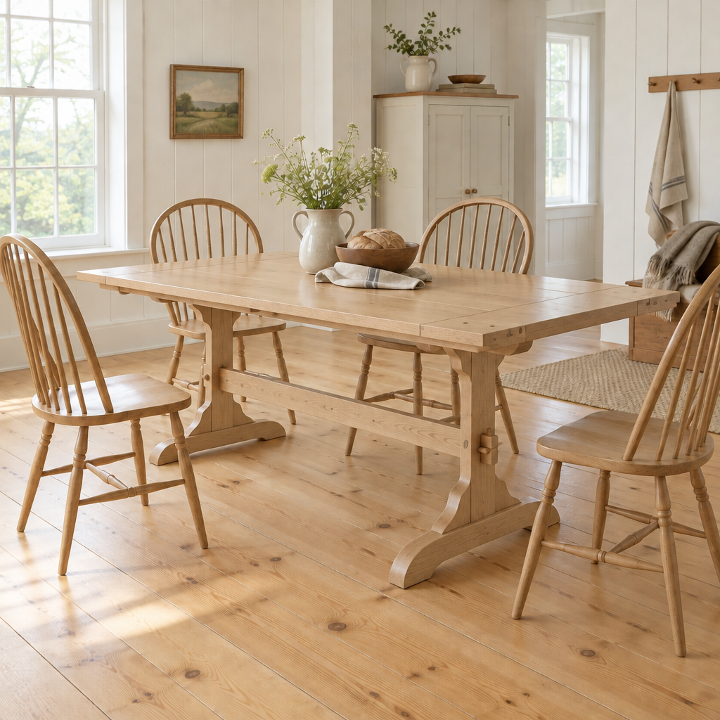 Linden Shaker Trestle Dining Table in Natural White Oak finish