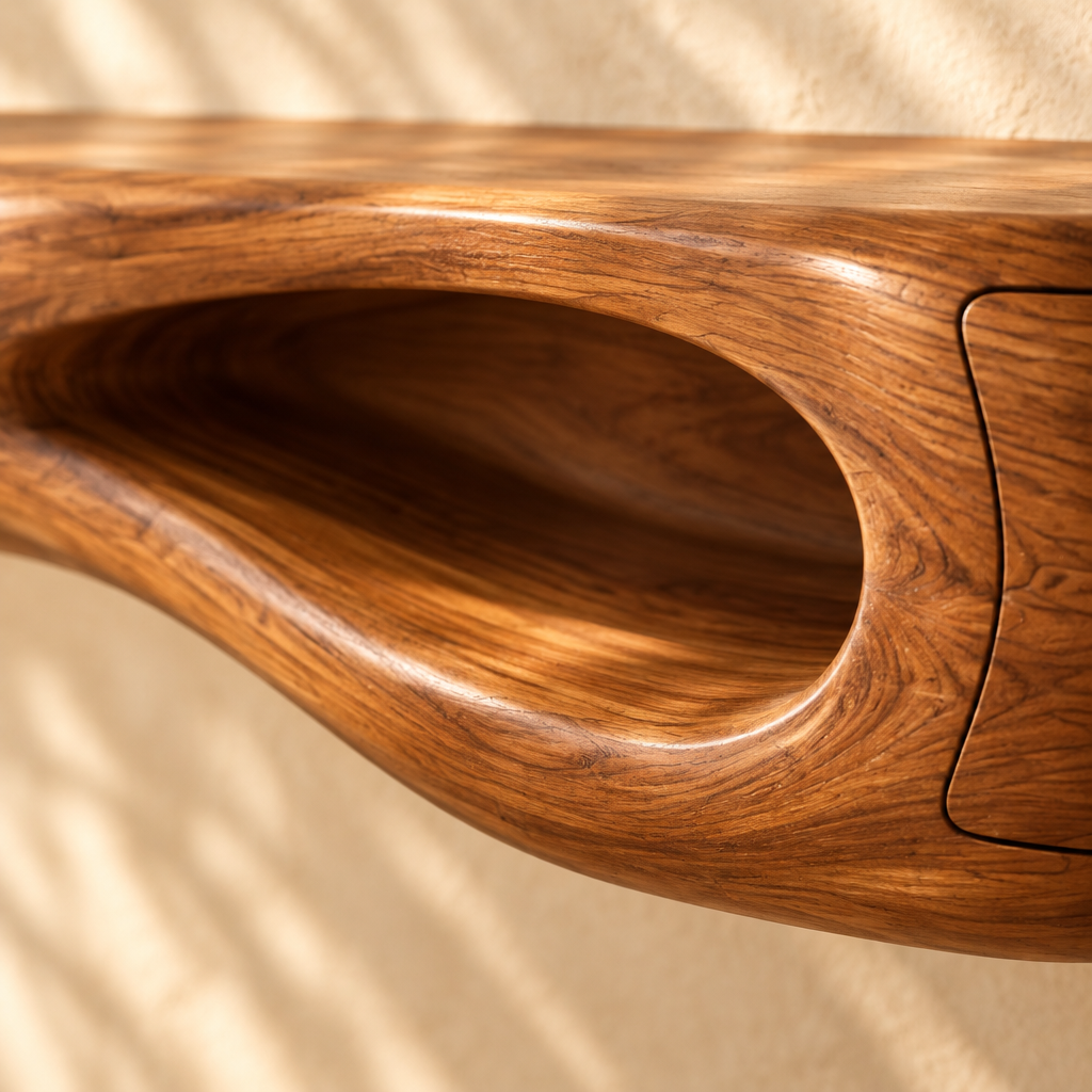 Solana Lagoon Sculpted Floating Vanity teak grain close-up
