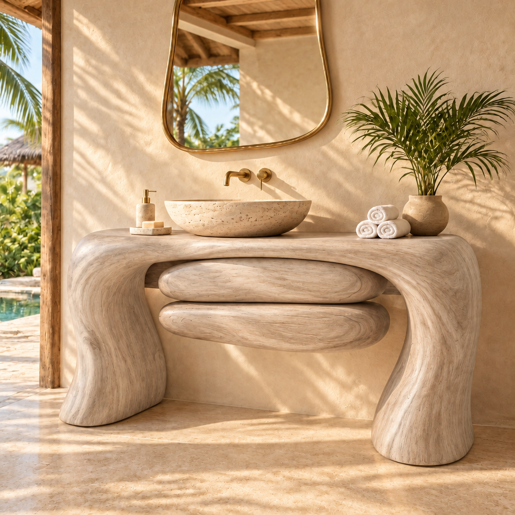 Solana Dune Sculpted Vanity in Whitewashed Teak finish