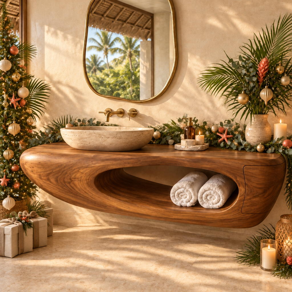 Solana Sea-Cave Vanity styled for the holidays