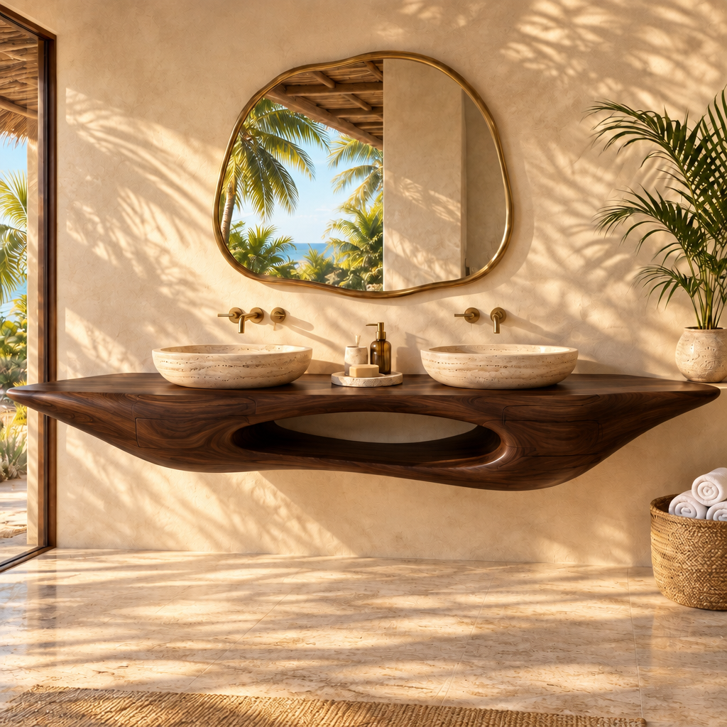 Solana Manta Double Vanity in Dark Teak finish