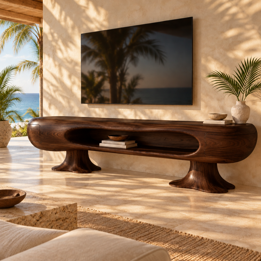 Solana Palm-Root Media Console in Dark Teak finish