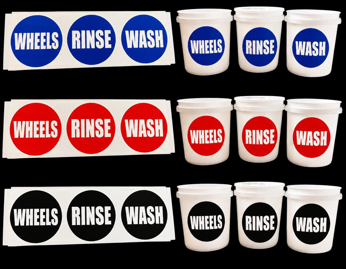 Wheels, Rinse and Wash Bucket Labels, 3 Pack